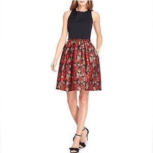 Tahari Arthur S. Levine Faille and Metallic Floral Fit-And-Flare Dress 22W NWT